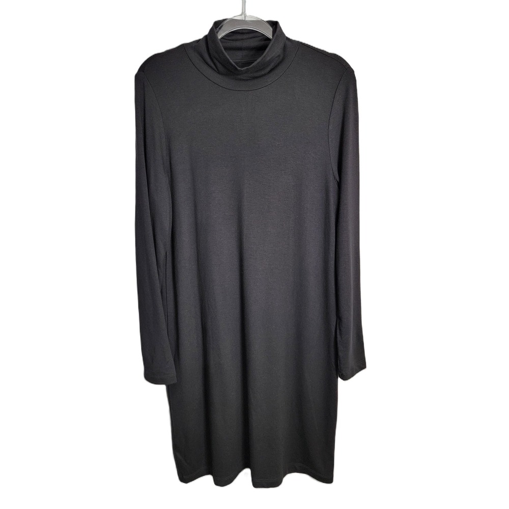 Lou‎ & Grey Signature Soft Large Black Turtleneck Long Sleeve Knit T-Shirt Dress